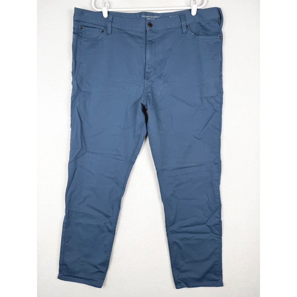 Banana Republic Traveler Pants Mens 42x32 Blue Shadow Skinny Fit Stretch Chino
